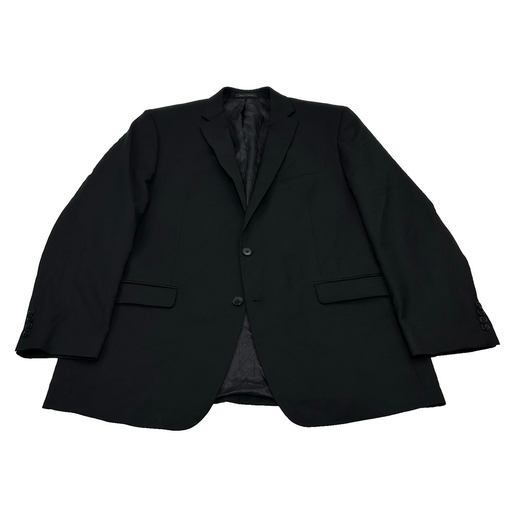 Calvin Klein Men's Suit Jacket Black 100% Wool Two-Button Blazer Size 48L